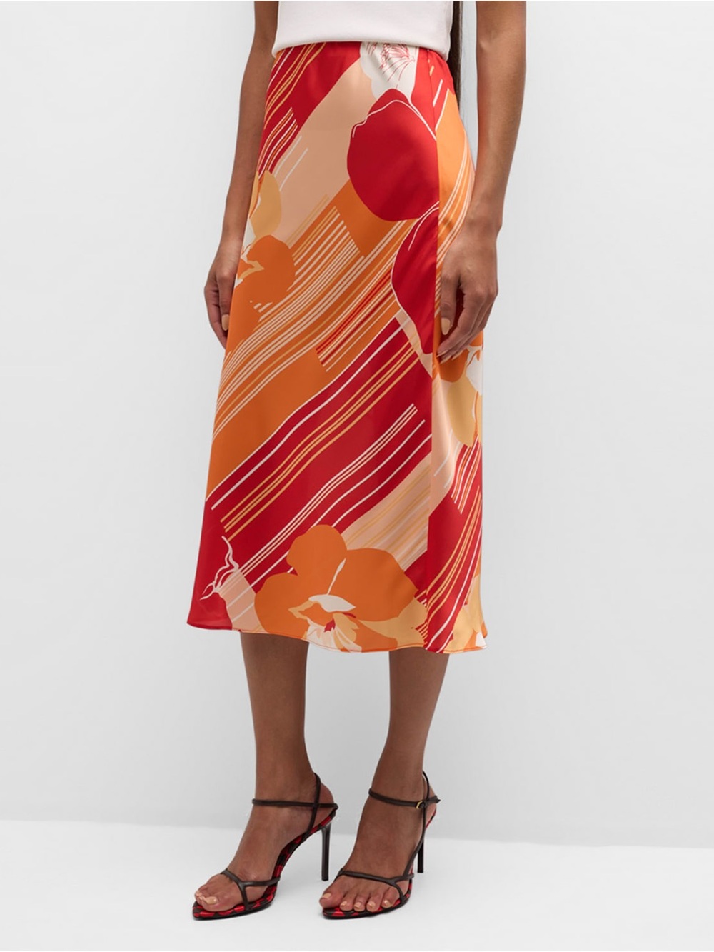 Ramy Brook Rosetta Floral Midi Skirt in the Flame Amore colorway